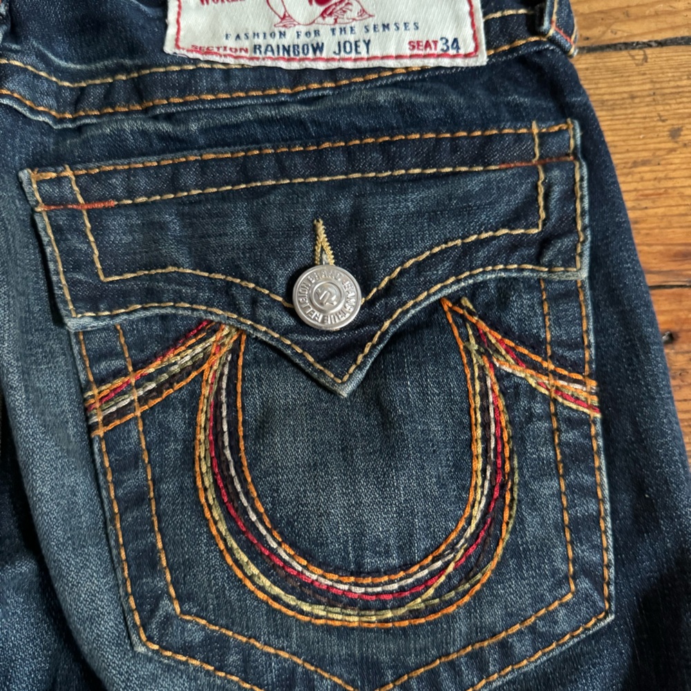 True Religion Rainbow Bobby Jeans 29 (Fits 32) Vintage Rare